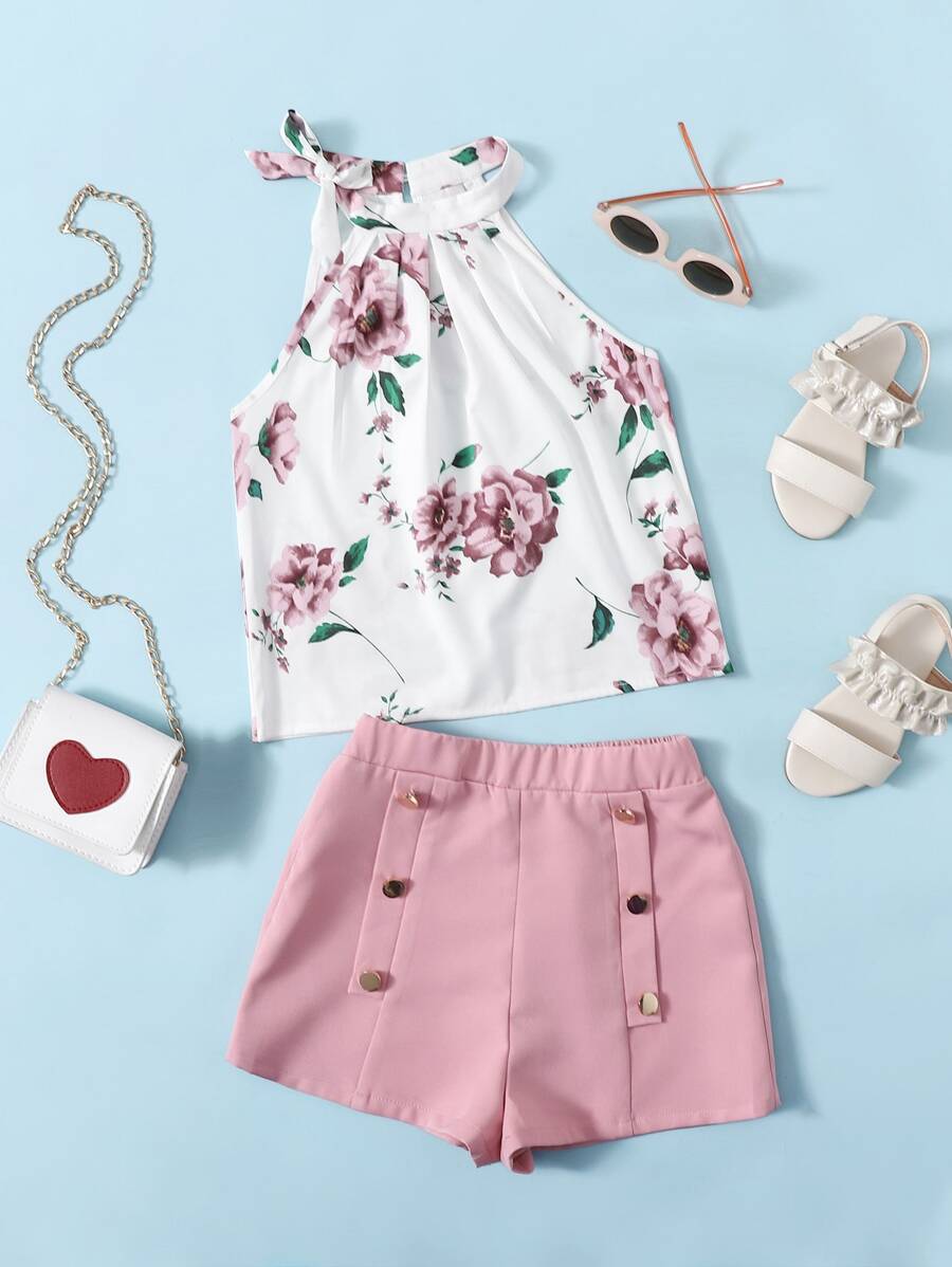 SHEIN Conjuntos para niñas Nudo Floral Elegante - Multicolor - Ver 1