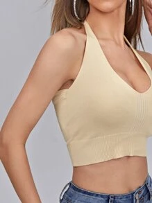 SHEIN Knit ngọn Buộc lại màu trơn Boho - Màu be - Xem 3