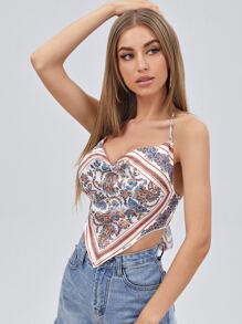 Soleia Áo hai dây Bất đối xứng Họa tiết khăn Boho - Nhiều màu - Xem 1