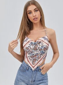 Soleia Áo hai dây Bất đối xứng Họa tiết khăn Boho - Nhiều màu - Xem 3