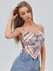 Soleia Áo hai dây Bất đối xứng Họa tiết khăn Boho - Nhiều màu - Xem 4