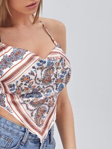 Soleia Áo hai dây Bất đối xứng Họa tiết khăn Boho - Nhiều màu - Xem 6