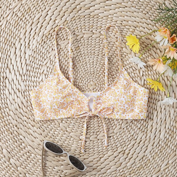 

Ditsy Floral Tie Front Bikini Top, Yellow