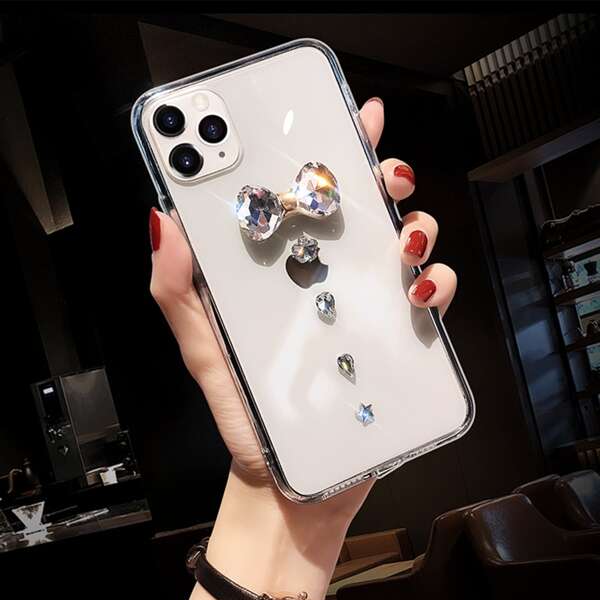 

Rhinestone Bow Decor Clear Phone Case