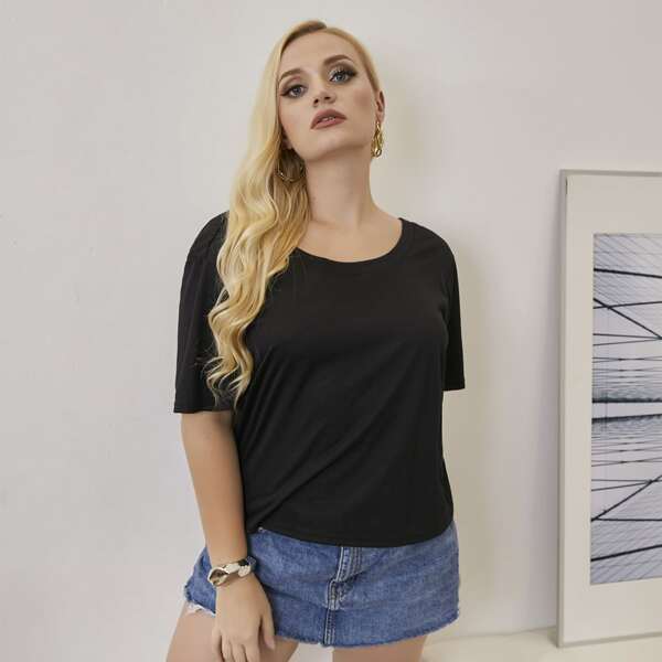 

Plus Twist Backless Scoop Neck Tee, Black