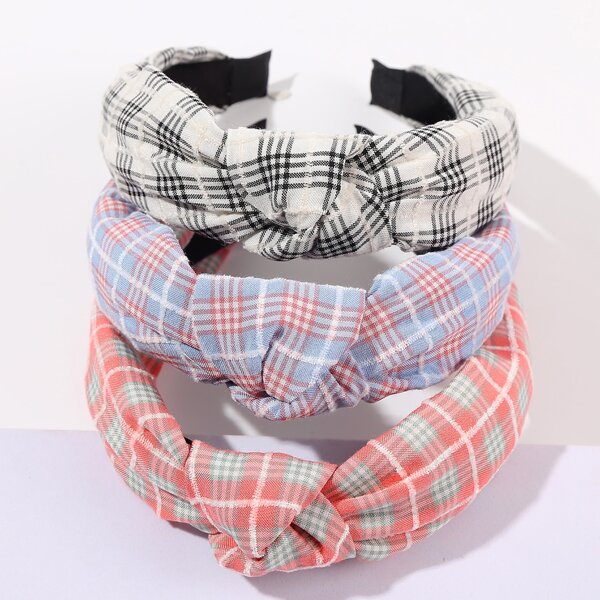 

3pcs Plaid Knot Decor Headband, Multicolor
