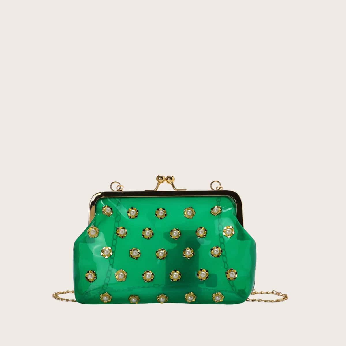 

Faux Pearl Floral Chain Crossbody Bag, Green