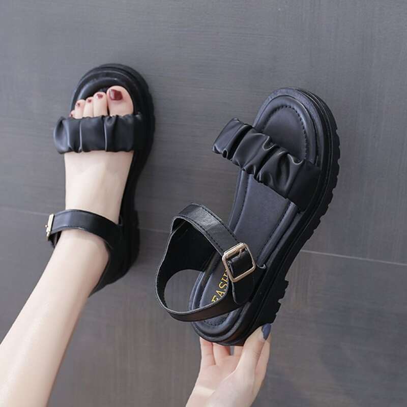 

Ruched Ankle Strap Sandals, Black