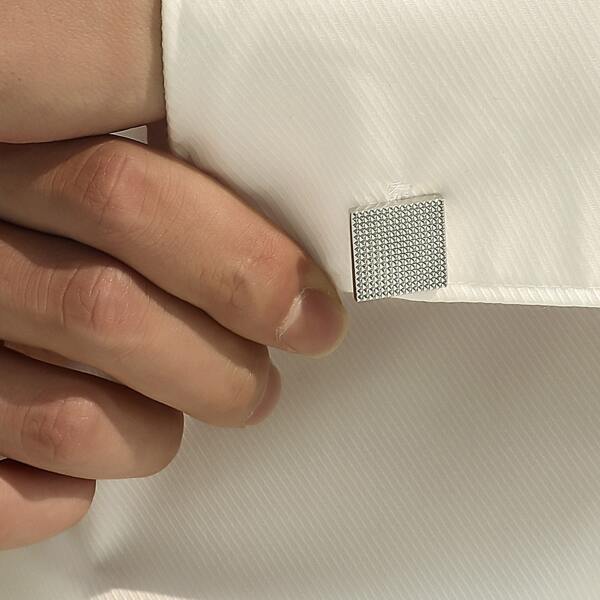 

1pair Men Textured Metal Cufflinks, Silver
