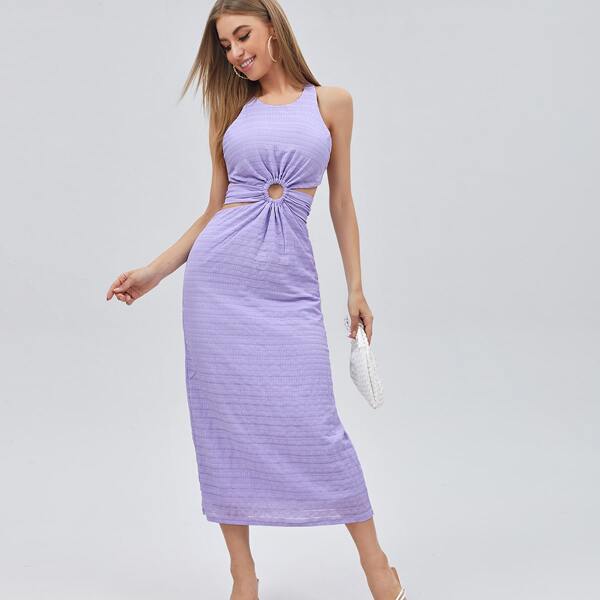 

O-ring Front Crisscross Tied Backless Dress, Lilac purple