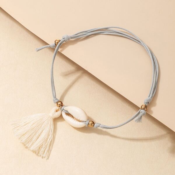 

Boys Tassel Charm Shell Decor Anklet, Grey