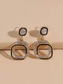 Pendientes con estampado geométrico con diseño de diamante de imitación - Amarillo Oro - Ver 2