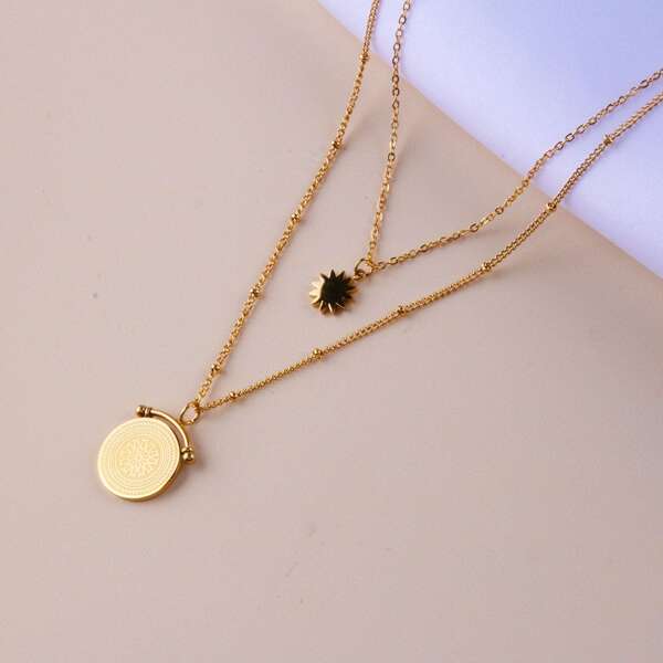 

Round Charm Layered Necklace, Gold