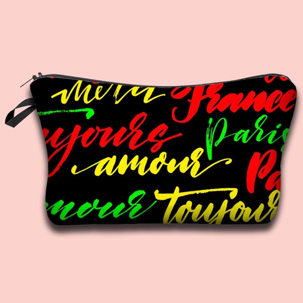 

Letter Graphic Zipper Makeup Bag, Black