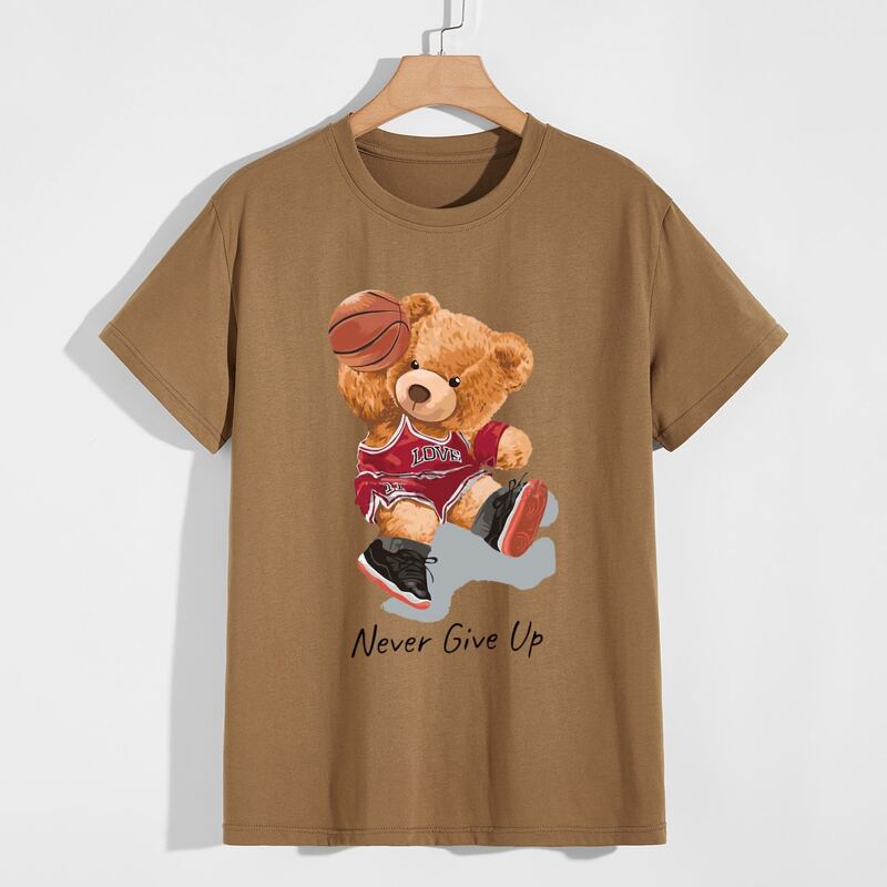 

Guys Slogan Cartoon Bear Graphic Tee, Brown