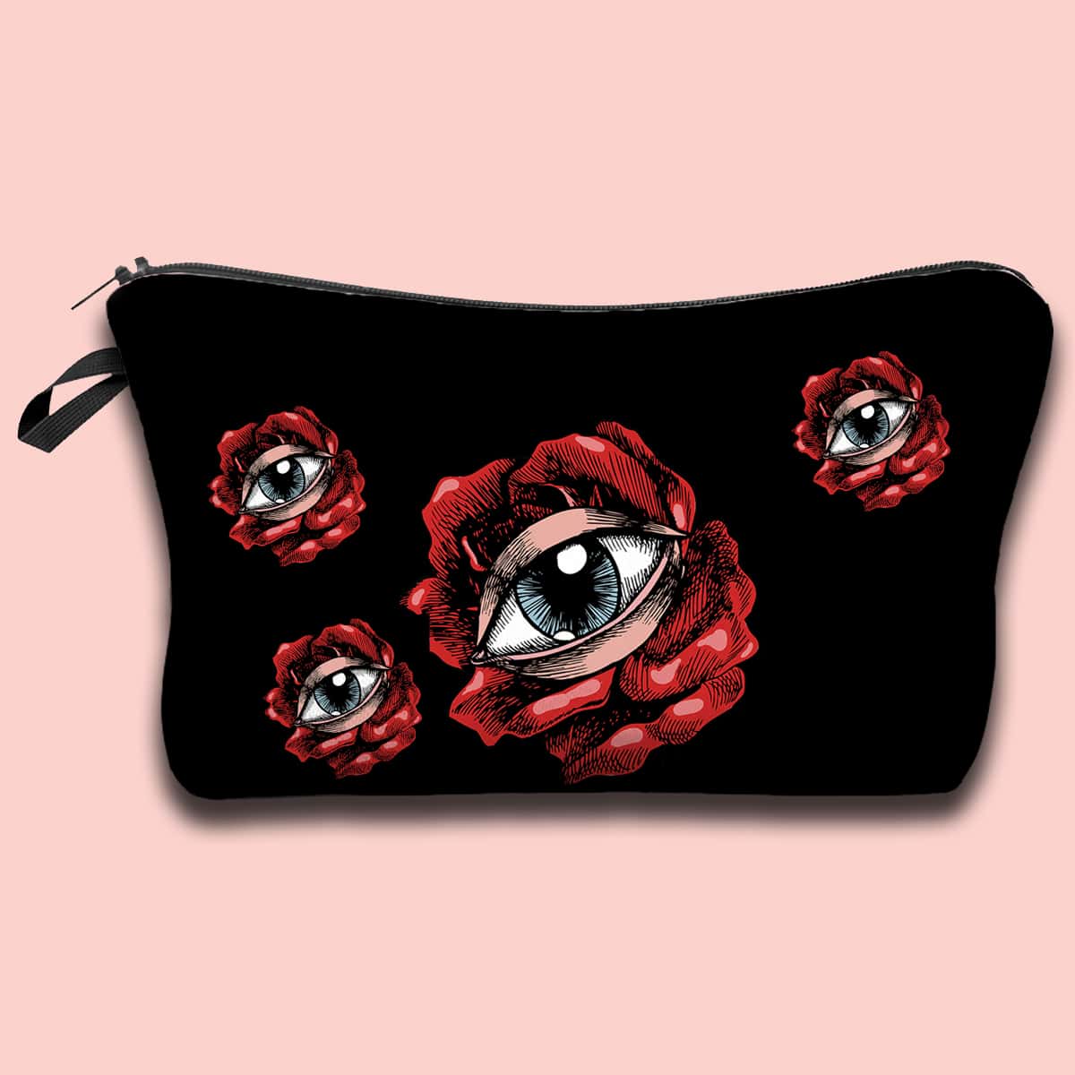 

Eye Pattern Zipper Makeup Bag, Black