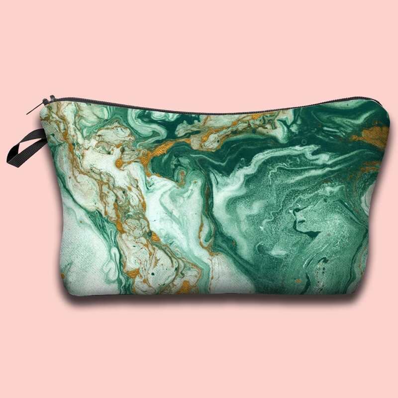 

Marble Pattern Zipper Makeup Bag, Green