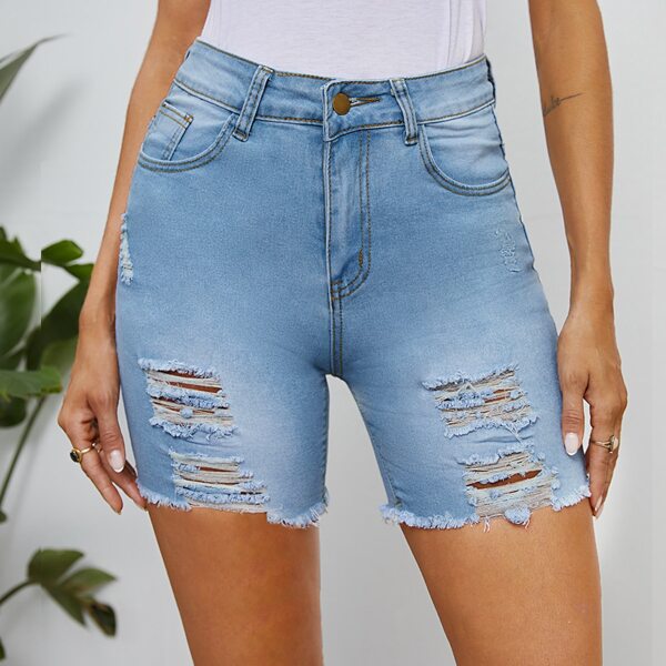 

Ripped Raw Hem Denim Shorts, Light wash