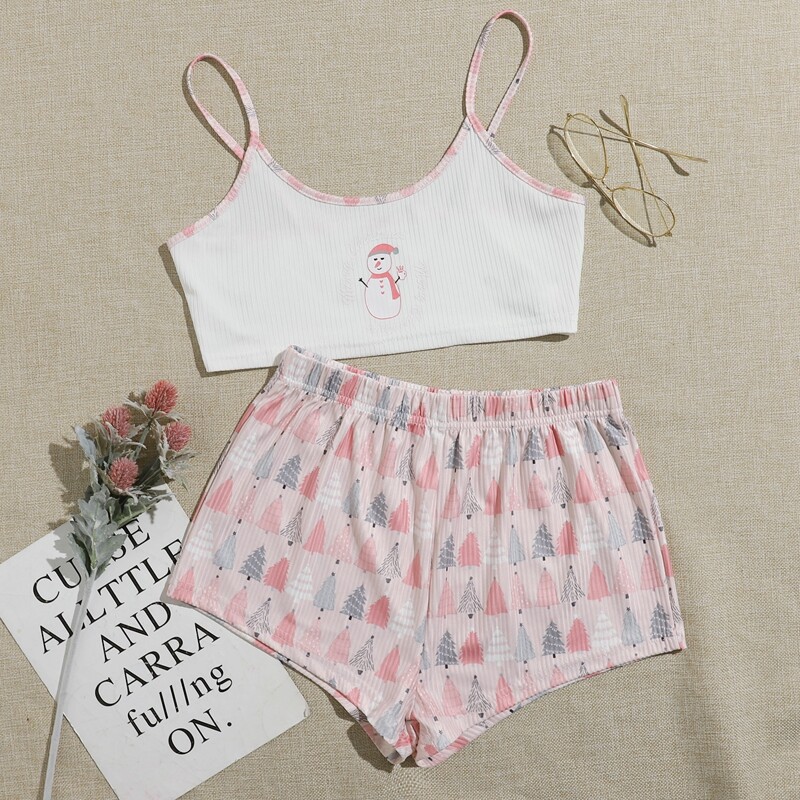 

Snowman Graphic Cami Pajama Set, Multicolor