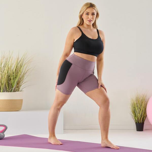

Plus Color Block Sports Shorts, Dusty purple