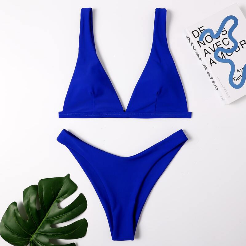 

Solid High Cut Bikini Swimsuit, Royal blue