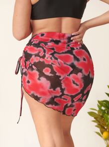 Plus Tie Dye Drawstring Side Cover Up Skirt - Multicolor - View 2