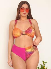 Conjunto de bikini de gráfico general de talla grande para la playa de verano - Multicolor - Ver 4