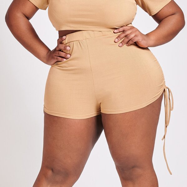 

Plus Knot Side Rib Skinny Shorts, Apricot