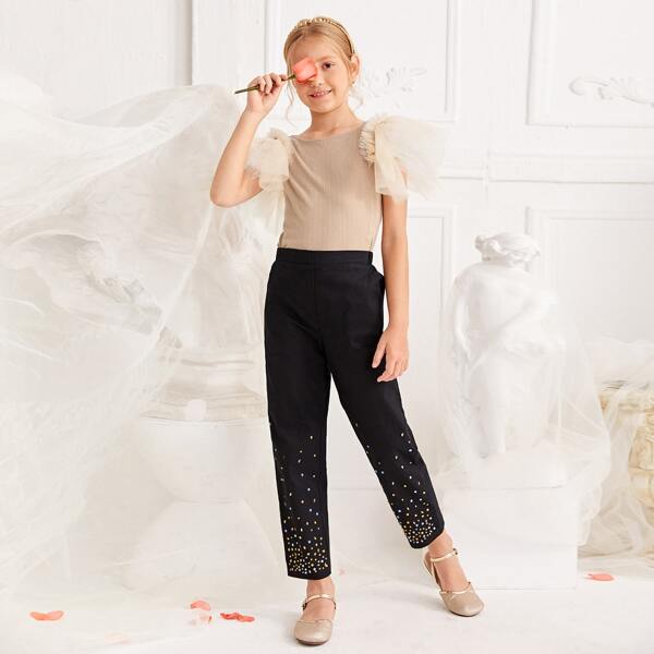 

Girls Exaggerated Ruffle Sleeve Top, Apricot