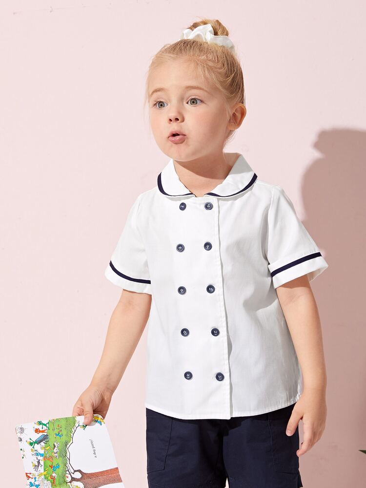 SHEIN Blusa Para Niñas Pequeñas Con Doble Botón Al Frente - Blanco - Añade 1
