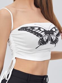 SHEIN SXY Ruched Drawstring Side Butterfly Print Crop Cami Top