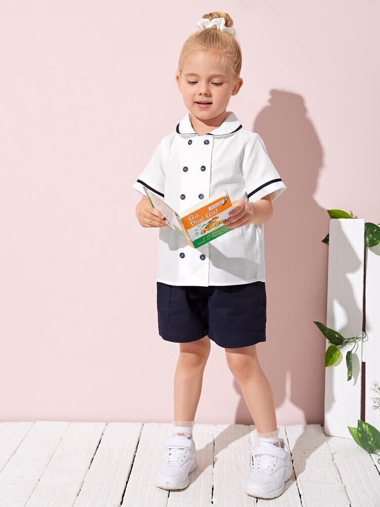 SHEIN Blusa Para Niñas Pequeñas Con Doble Botón Al Frente - Blanco - Añade 3