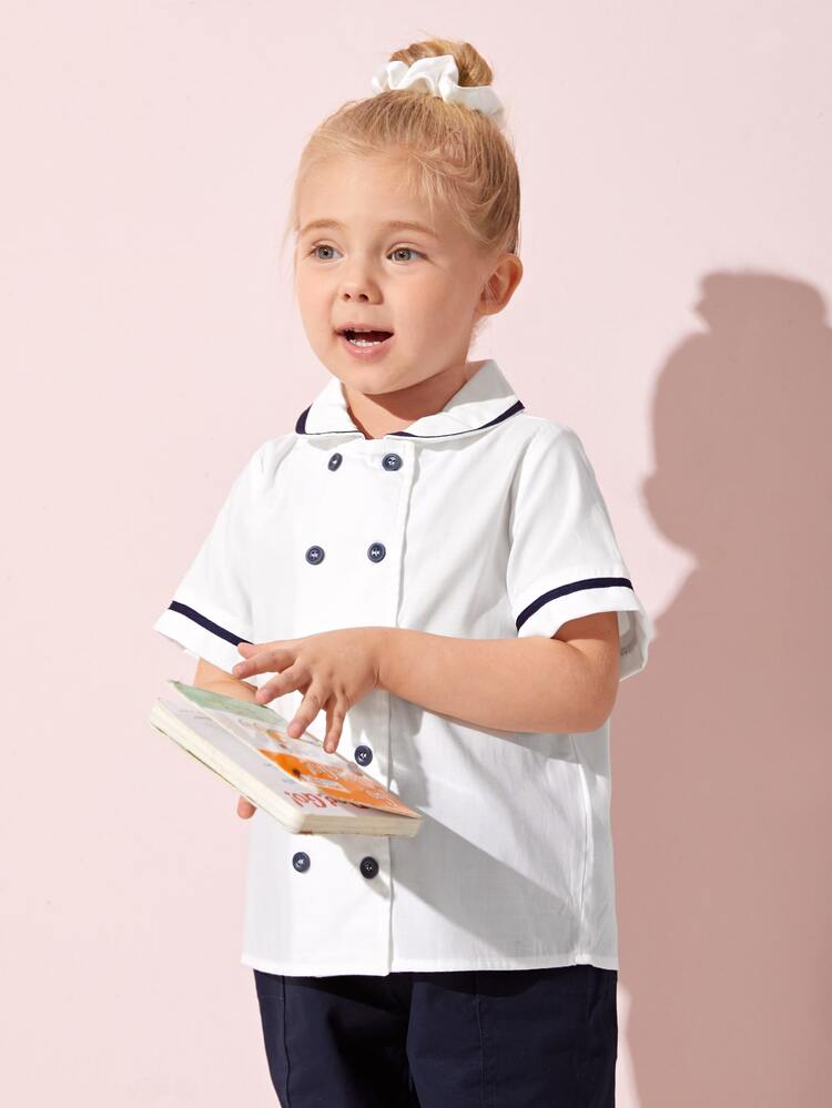 SHEIN Blusa Para Niñas Pequeñas Con Doble Botón Al Frente - Blanco - Añade 4