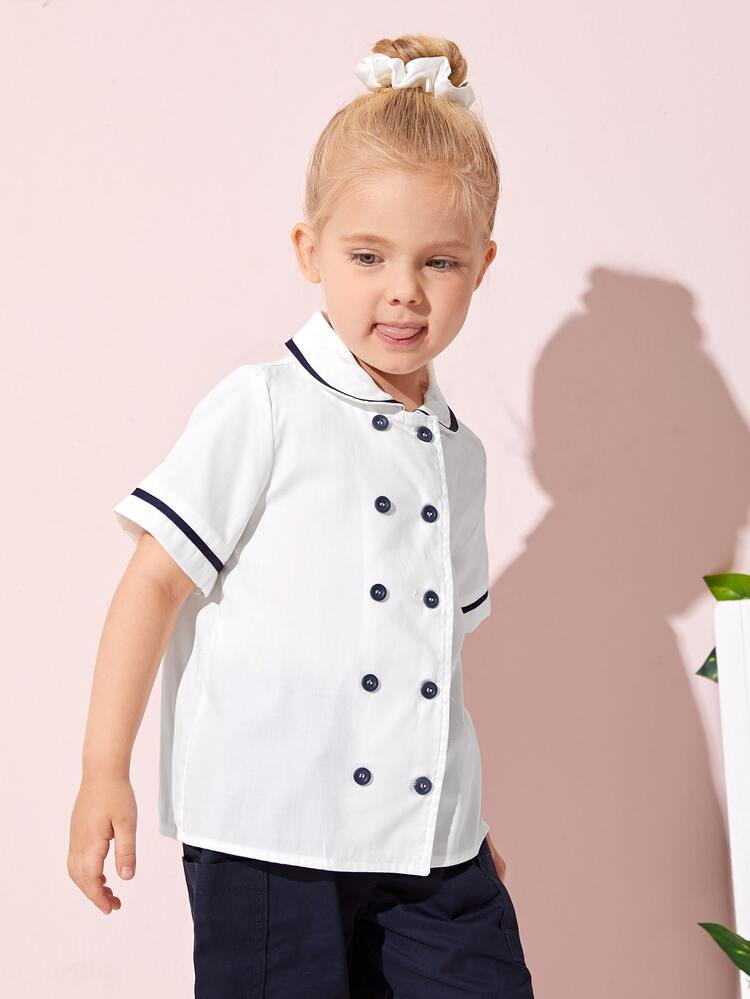 SHEIN Blusa Para Niñas Pequeñas Con Doble Botón Al Frente - Blanco - Añade 5