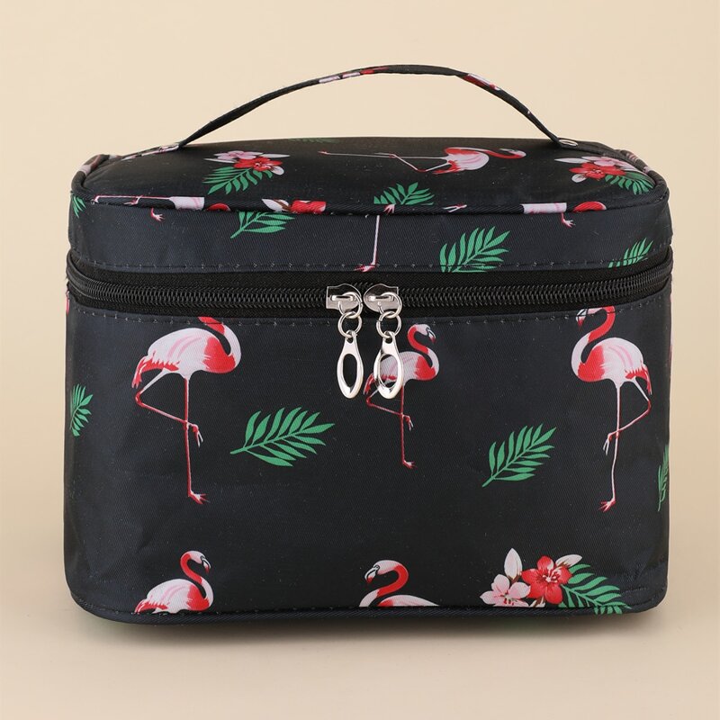 

Flamingo Print Square Makeup Bag, Black