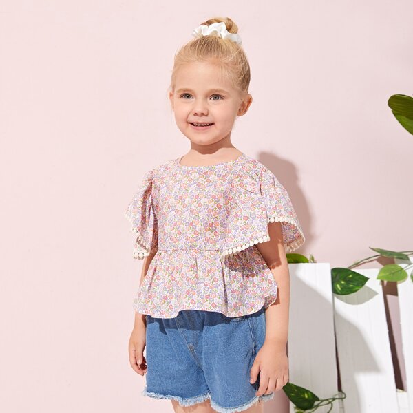 

Toddler Girls Lace Trim Ditsy Floral Peplum Top, Multicolor
