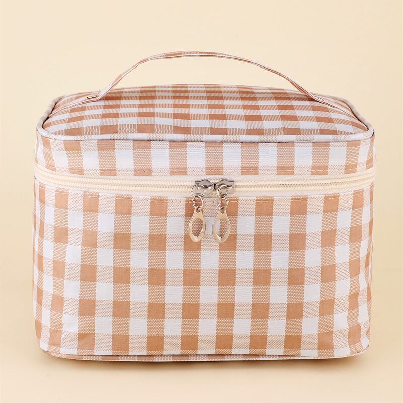 

Gingham Square Makeup Bag, Khaki
