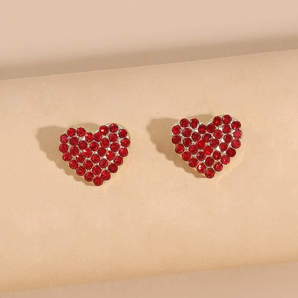 

Rhinestone Heart Earrings, Red