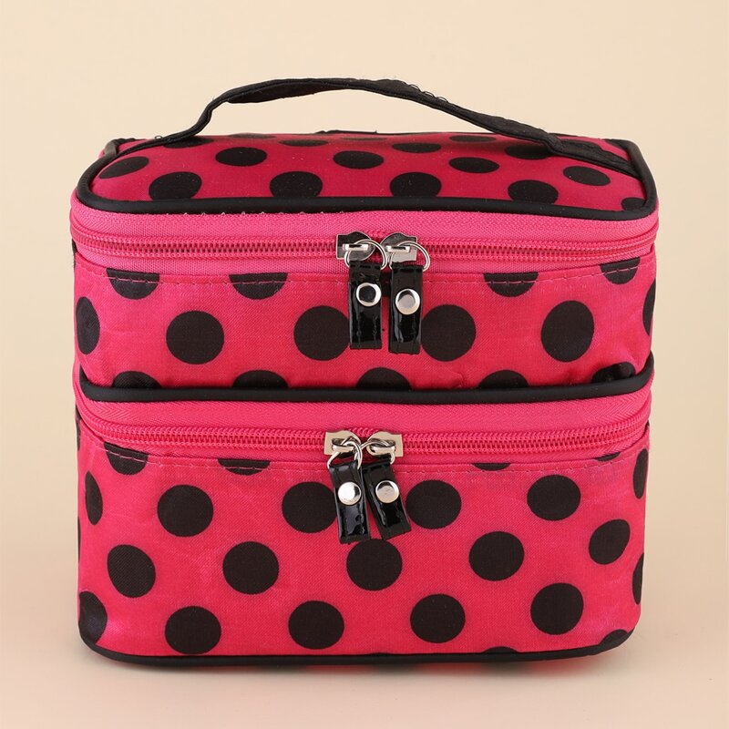 

Polka Dot Double-layer Makeup Bag, Hot pink