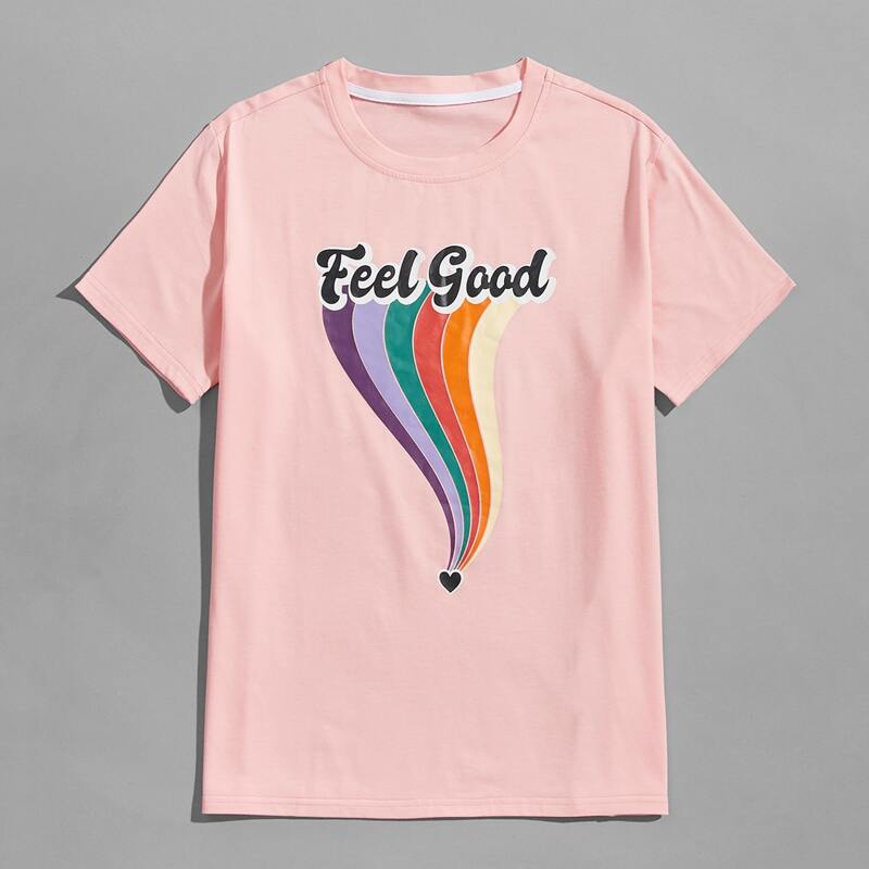 

Guys Letter Rainbow Stripe Tee, Pink