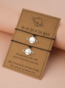 2pcs Planet Charm Bracelet - Black - View 1