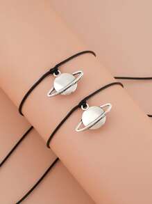 2pcs Planet Charm Bracelet - Black - View 2