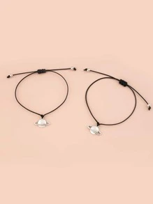 2pcs Planet Charm Bracelet - Black - View 3