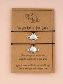 2pcs Planet Charm Bracelet - Black - View 4