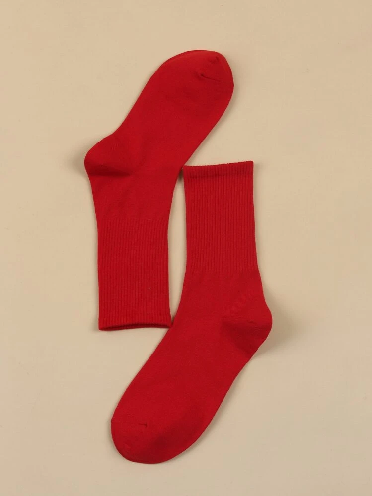 Plain Crew Socks, Fall, For Christmas - Red - View 2