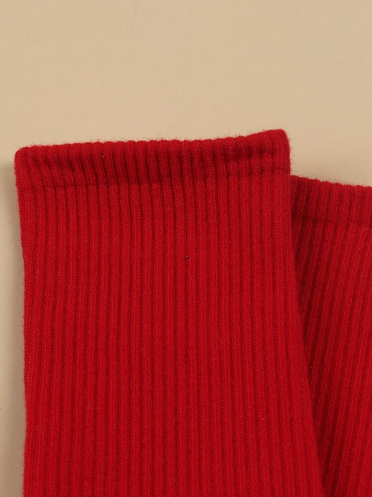 Plain Crew Socks, Fall, For Christmas - Red - View 4