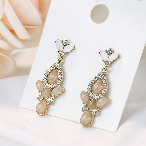 

Rhinestone Water Drop Earrings, Multicolor
