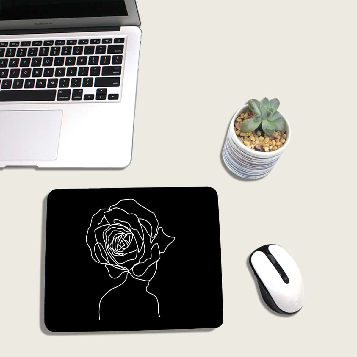 

Line Art Rectangle Mouse Pad, Black