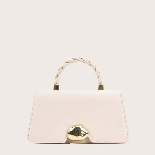 

Minimalist Flap Trapezoid Satchel Bag, Beige