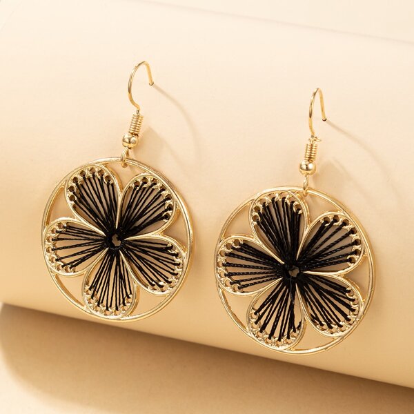 

Flower Detail Round Drop Earrings, Gold